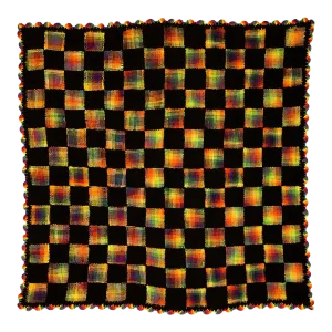 Vintage Wool Hand Knitted & Crotched Patchwork Square Throw