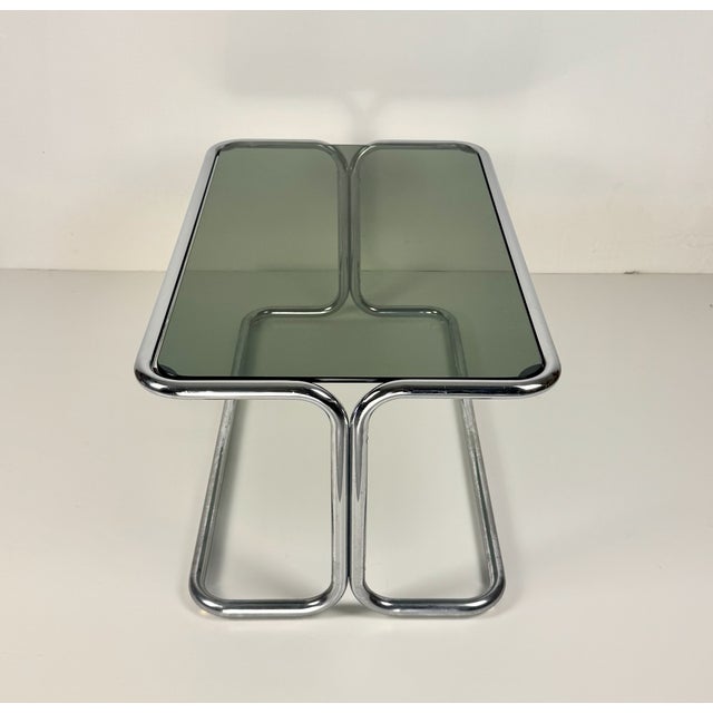 Mid-Century Modern Tubular Steel and Smoked Glass Coffee Table, Italy, 1970s For Sale - Image 4 of 8