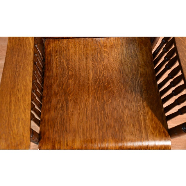 1900s Antique Mission Arts & Crafts Tiger Oak Wood Rocking Chair For Sale - Image 9 of 10