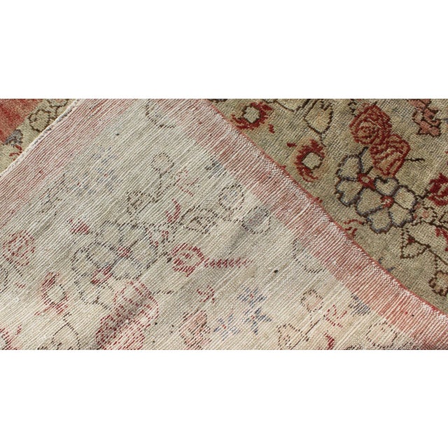 Textile Vintage Turkish Oushak Rug With Pale Cream Field and Soft Rose Border For Sale - Image 7 of 8