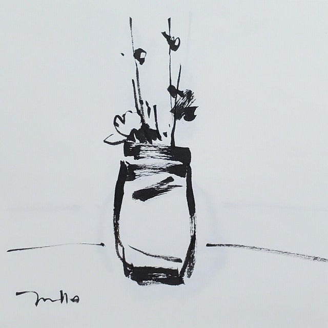 Contemporary Minimalist Floral Still Life Ink Drawing by Jose Trujillo ...
