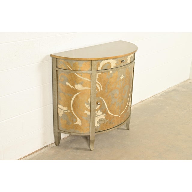 Baker Furniture Company Italian Neoclassical Paint Decorated Demilune Cabinet For Sale - Image 4 of 15