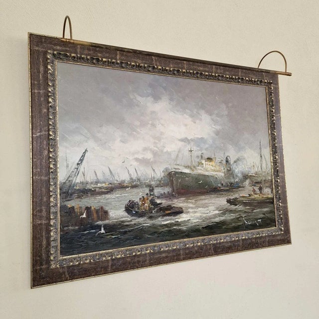 Jan Bevort, View to Port Rotterdam, 20th Century, Oil on Canvas, Framed For Sale - Image 4 of 9