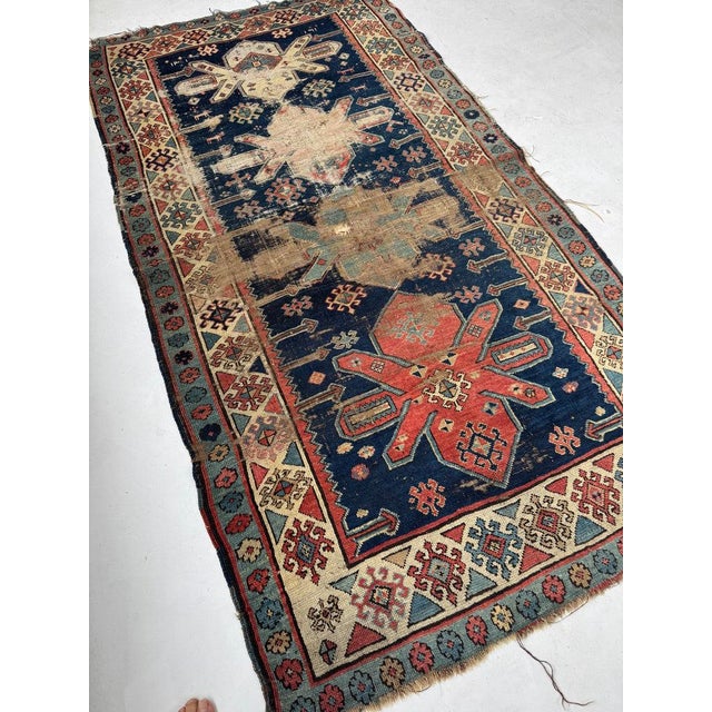 ANCIENT Rare Caucasian Runner Rug 3.10 x 7.3 For Sale - Image 10 of 10