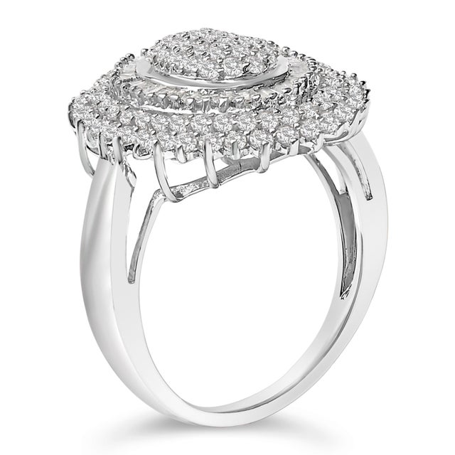 Contemporary Sterling Silver 2.0 Cttw Diamond Oval Halo Cocktail Ring - Size 6 For Sale - Image 3 of 6