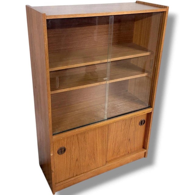 Danish Sliding Glass Bookcase in Teak For Sale - Image 5 of 9
