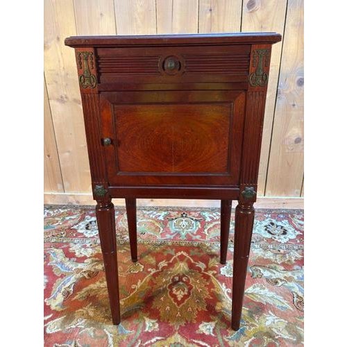 Antique Louis XVI Style Bedside Table in Mahogany and Mahogany Veneer For Sale - Image 4 of 13