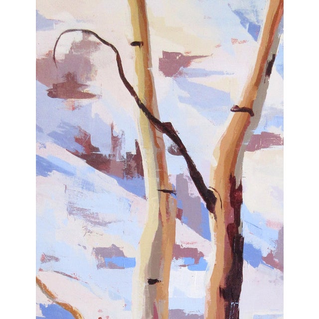 Abstract Accent by Hadley Rampton | Oil on Canvas Abstract depiction of tree trunks against a light background. For Sale - Image 3 of 4