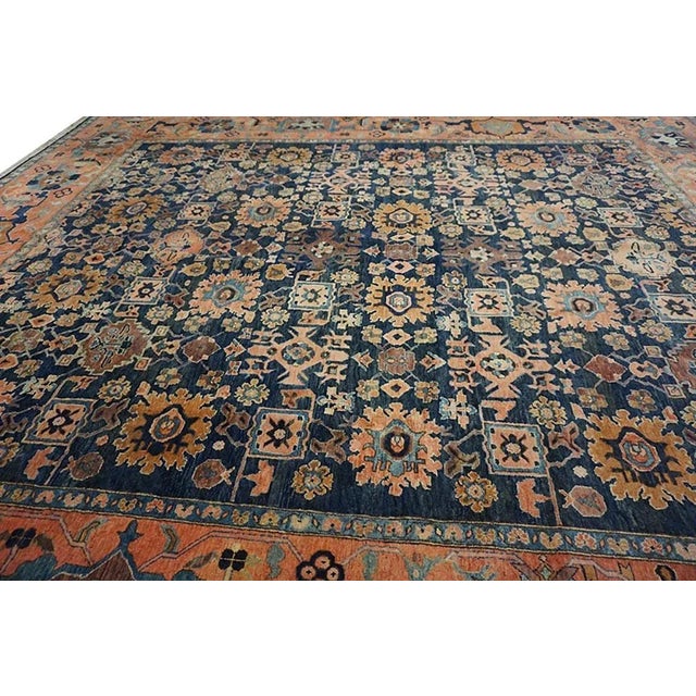 1960s 1960s Blue Geometric Vintage Turkish Village Rug 12'6"x14'8" Knotted Wool Carpet For Sale - Image 5 of 12
