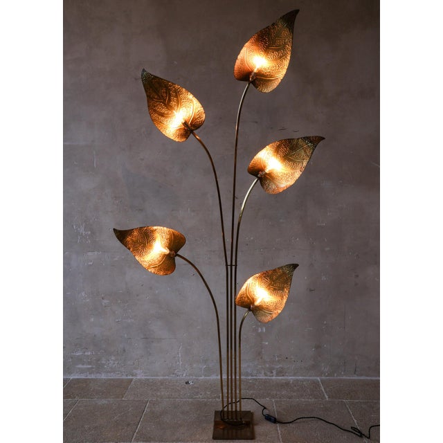 Floor Lamp with Brass Leaves attributed to Carlo Giorgi for Bottega Gadda, 1970s For Sale - Image 14 of 15