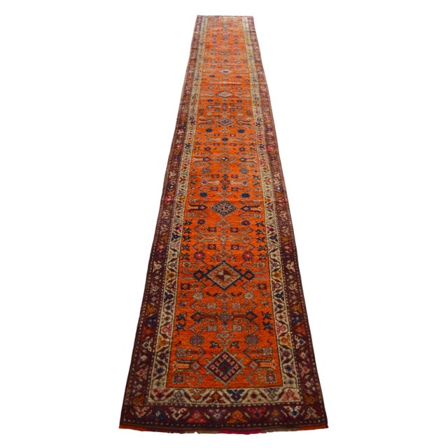Textile Hand-Knotted Kurdish Runner Extra Long Runner Rug - 2′9″ × 17′7″ For Sale - Image 7 of 12