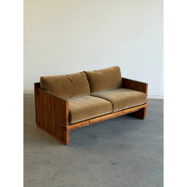 1970s Solid Oak Sling Loveseat in Mohair For Sale - Image 18 of 18