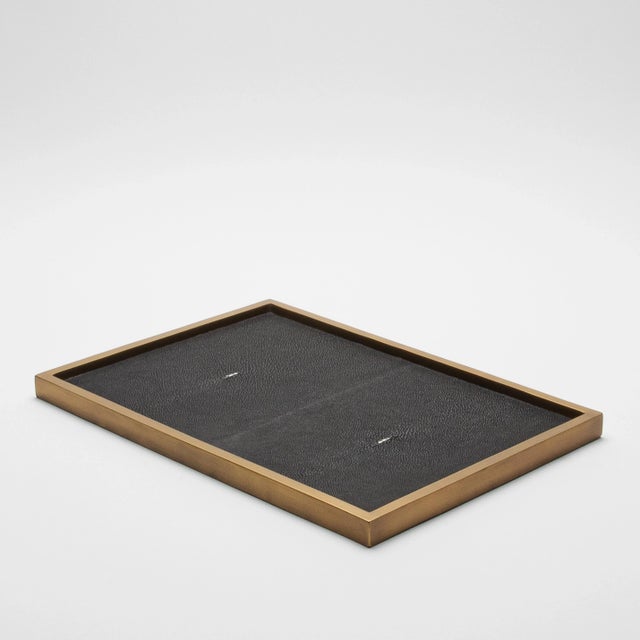 Kifu Paris Rectangular Tray in Black Shagreen With Bronze Patina Brass Insert by Kifu Paris For Sale - Image 4 of 7