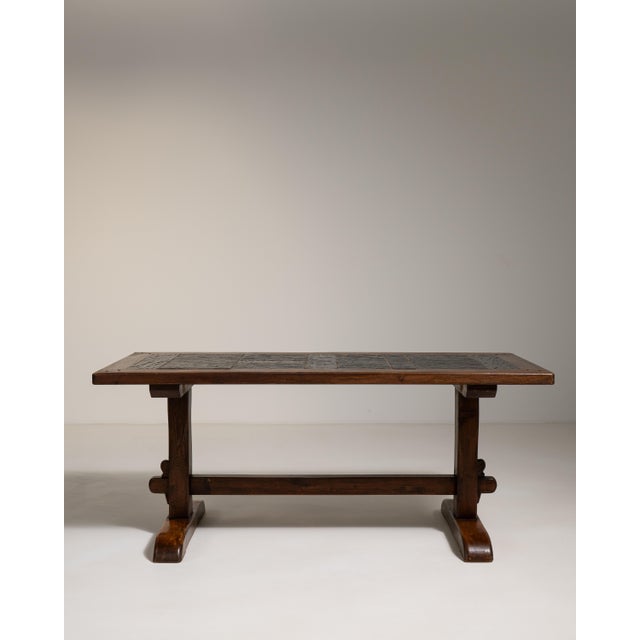 Mid-Century Modern 1970s Oak Dining Table with Stone Top in Original Patina For Sale - Image 3 of 11