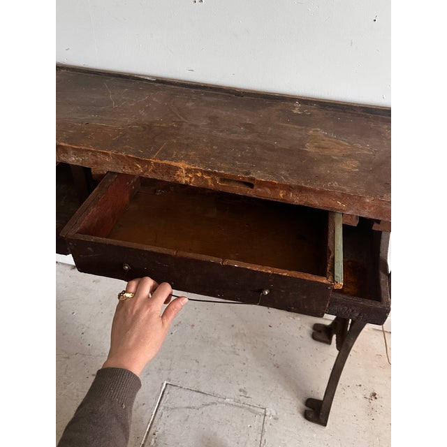 Antique Distressed Industrial Work Table or Console Leiman Brothers For Sale - Image 9 of 12