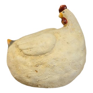 Late 20th Century Decorative Country French Terra-Cotta Hand Painted Chicken For Sale