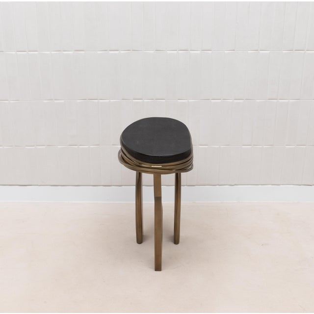 Side Table in Black Shagreen With Bronze Patina Brass by Kifu Paris For Sale - Image 9 of 12