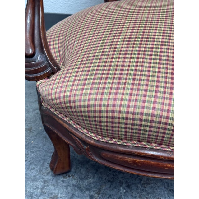 Wood Victorian Eastlake Style Plaid Parlor Chair For Sale - Image 7 of 12
