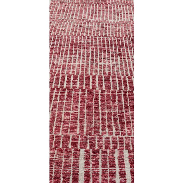 Tribal Modern Tribal Moroccan Rug With Geometric Design in Raspberry Red 4'7 X 11'7 For Sale - Image 3 of 12