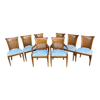 Set of 8 White Furniture Company Solid Wood Cane Back Dining Chairs For Sale