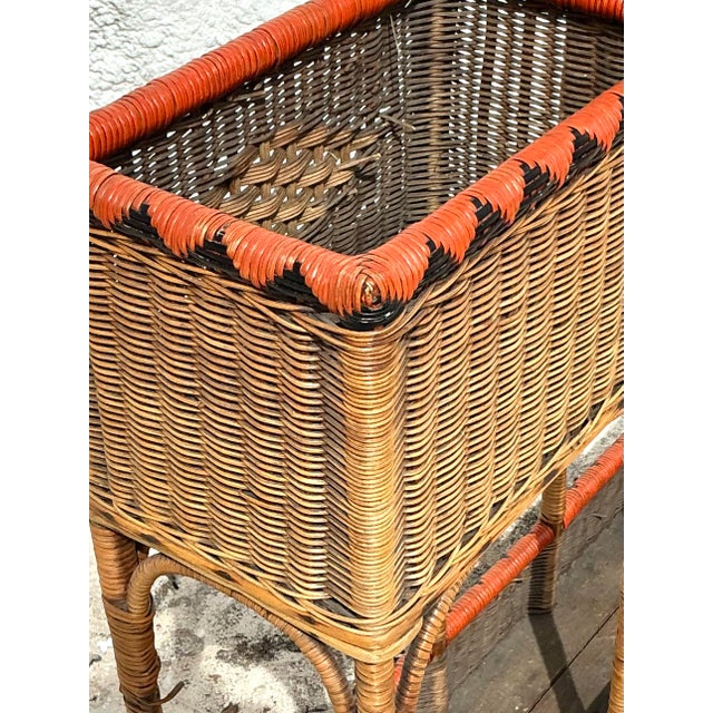 Wood Vintage Boho Woven Rattan Plant Stand For Sale - Image 7 of 9