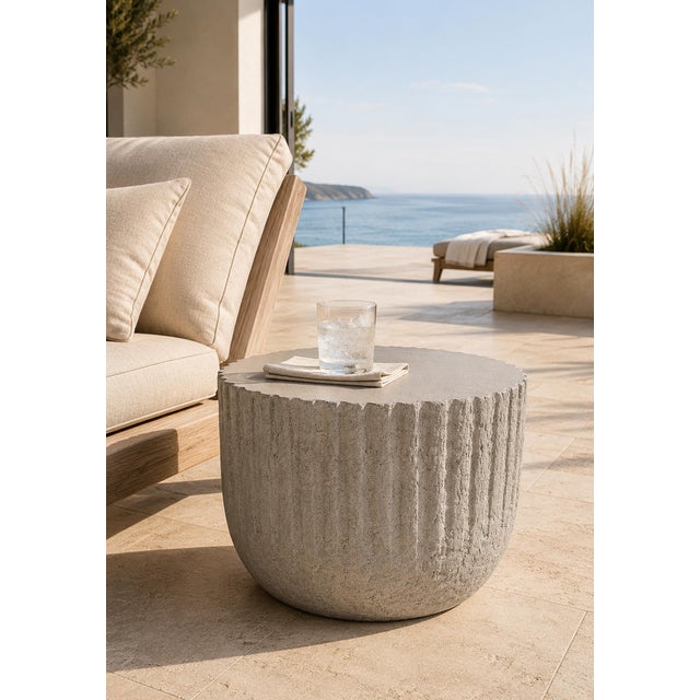 Cove Cement Round Outdoor Side Table For Sale - Image 4 of 4