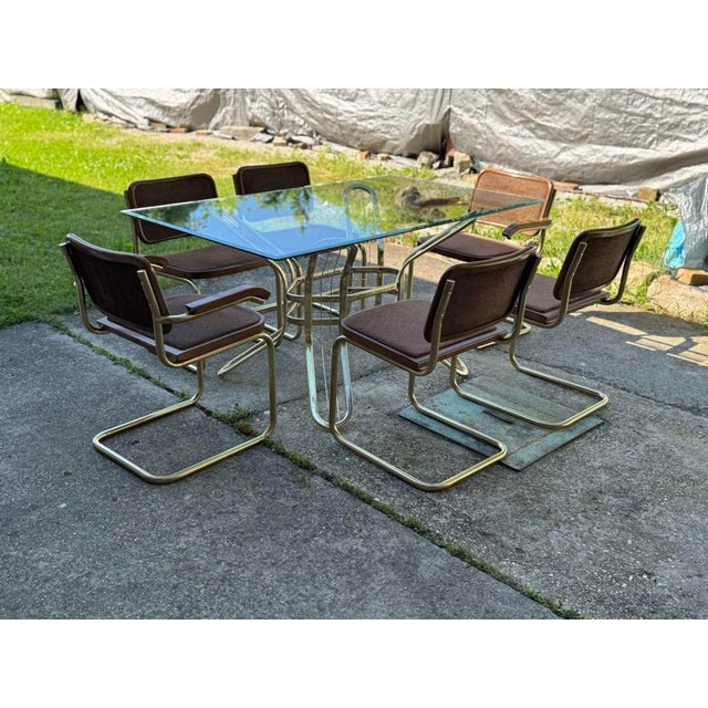 Metal Italian Brass Dining Set with Table and Chairs, 1970s, Set of 7 For Sale - Image 7 of 8