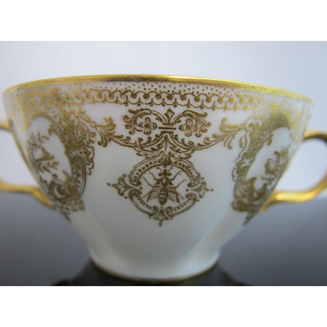 Gold Late 19th Century Haviland Limoges Rococo Style Insect Floral Scroll Porcelain Soup Cup & Saucer For Sale - Image 8 of 12