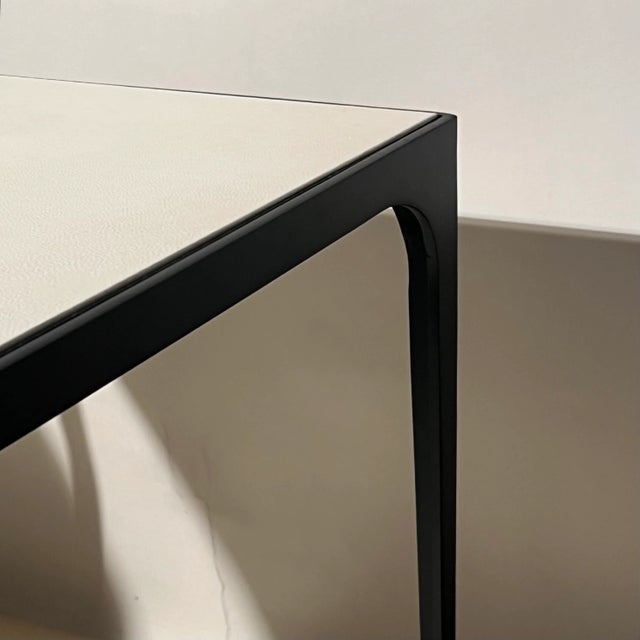 Metal Pair of 'Esquisse' Blackened Iron and Travertine End Tables by Design Frères For Sale - Image 7 of 8