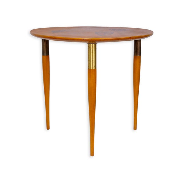 Mid-Century Modern Enro Fabry - Accent Table, 1953 Modernist Walnut Wood Inlay With Brass Details For Sale - Image 3 of 9