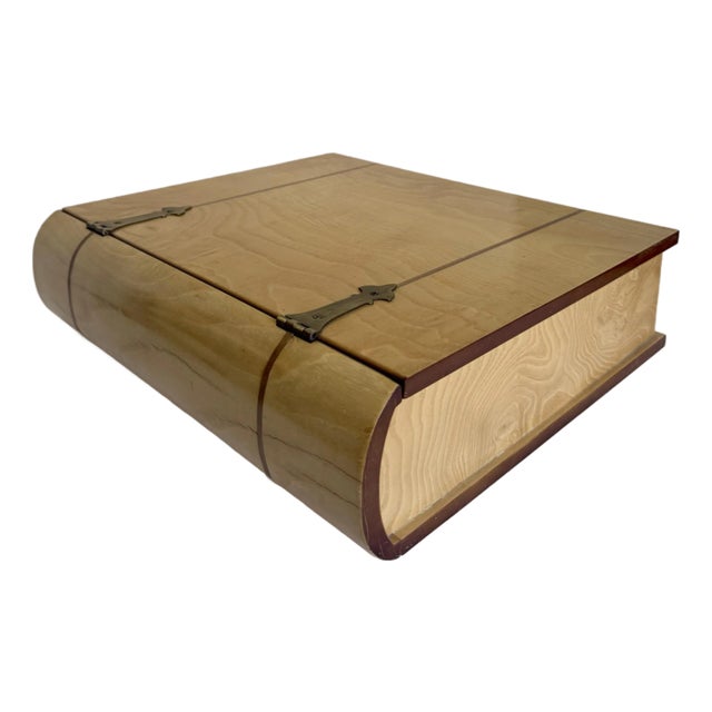 Vintage Bombay Company Faux Book Storage Box, Wood & Brass Hinged Decorative Box, 1990s For Sale