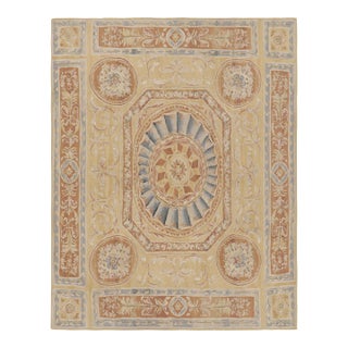 Rug & Kilim's Aubusson Style Rug in Gold & Beige With Floral Medallion For Sale