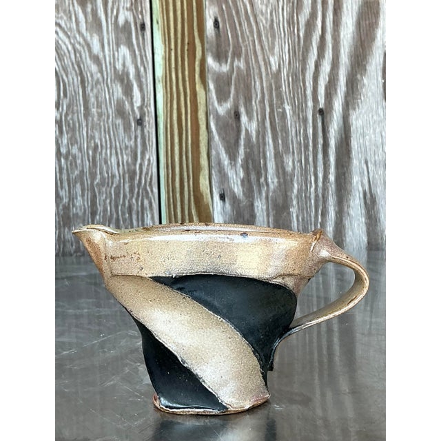 Mid-Century Modern Vintage Boho Original Studio Pottery Pitcher For Sale - Image 3 of 9