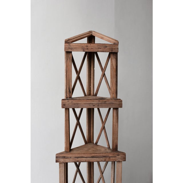 Wood Vintage Folk Art Stepped Lattice Corner Shelf, Circa 1940s For Sale - Image 7 of 16