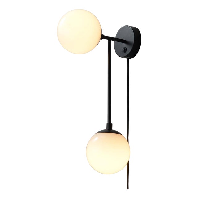 Duo Modern Contemporary Wall Sconce - Matte Black, Plug-In For Sale