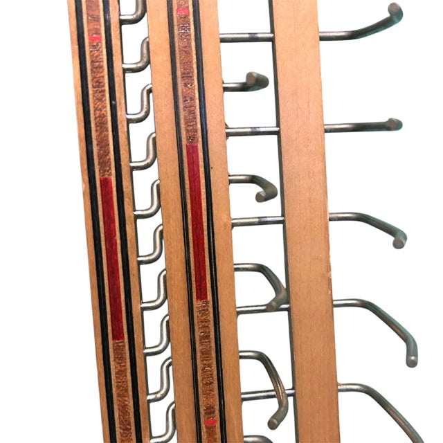 1960s Vintage Tie Scarf Belt Necklaces Wall Mount Organizer Wood Brass 29 Hooks Adjustable For Sale - Image 5 of 8