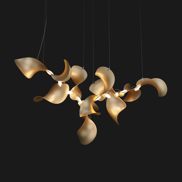 Metal Dune 12 Cluster Chandelier with Shades in Gold Metallic Tone by Daniel Becker for Moss Objects For Sale - Image 7 of 9