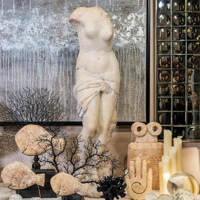Venus statue with Dolphin Sculpture, White Composite For Sale - Image 6 of 7