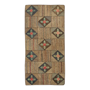 Inspirational Beige Color With Geometric Design Antique American Hooked Rug