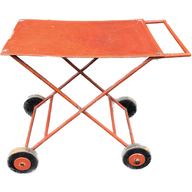 Vintage Red Painted Wood Serving Cart For Sale - Image 4 of 9
