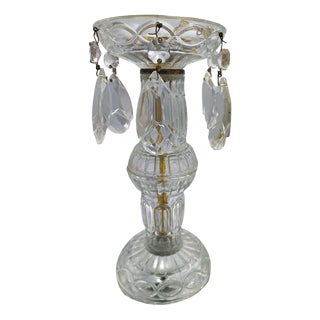 Vintage Glass Candleholder with Crystals, 1970s For Sale