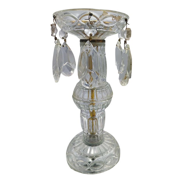 Vintage Glass Candleholder with Crystals, 1970s For Sale