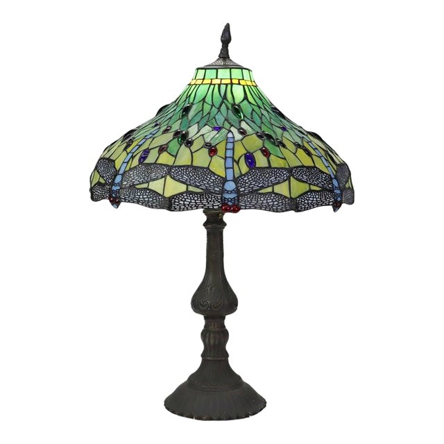 Arts & Crafts Leaded Stained Glass Dragonfly Table Lamp, Early 20th Century For Sale