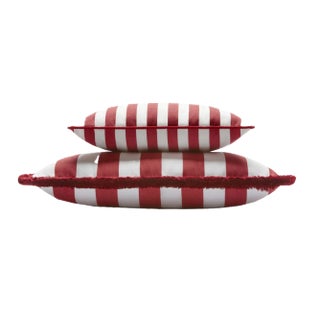 Couple Striped Outdoor Happy Cushion Cover with Fringes and Piping from Lo Decor, Set of 2 For Sale