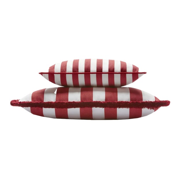 Couple Striped Outdoor Happy Cushion Cover with Fringes and Piping from Lo Decor, Set of 2 For Sale