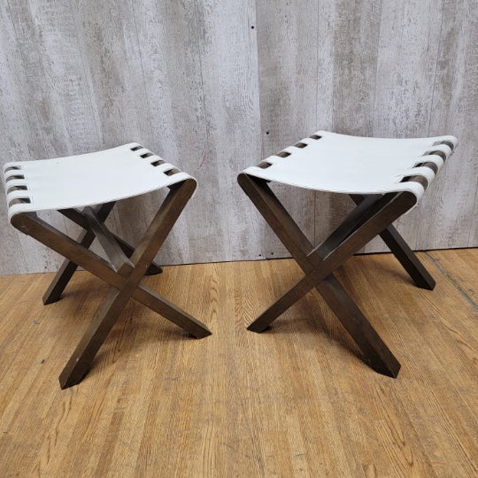 Vintage Walnut With Leather Hide Top Luggage Racks by Romeo Sozzi ...