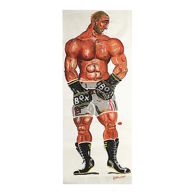 Theogene, Lifesize Boxer Painting, Oil on Paper, 2015 For Sale