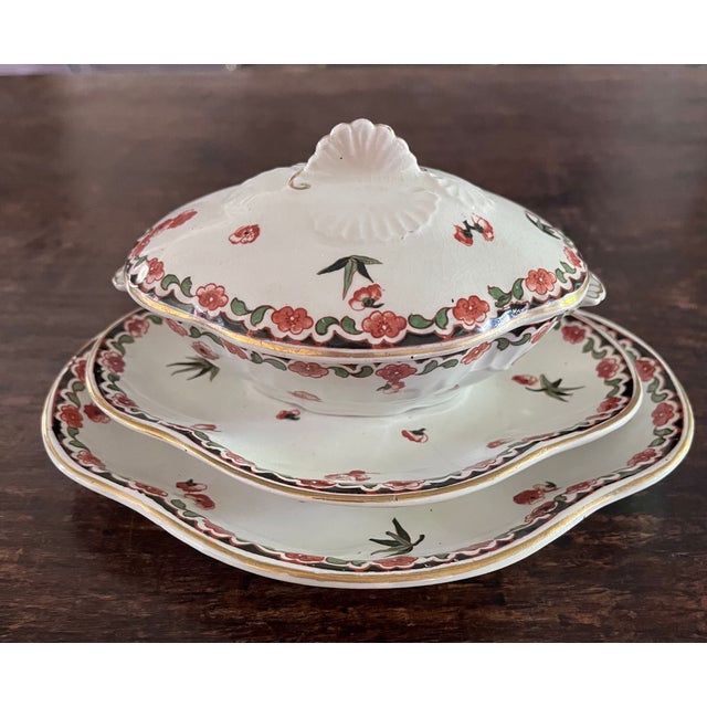 Late 1800s English Imari Style Miniature Sauce Tureen With Tiered Double Underplates For Sale - Image 11 of 18
