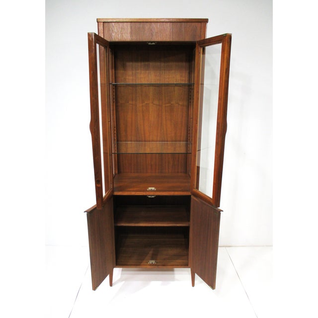 Mid Century Tall Walnut Curio Display Cabinet in the Style of Danish Modern For Sale - Image 12 of 18