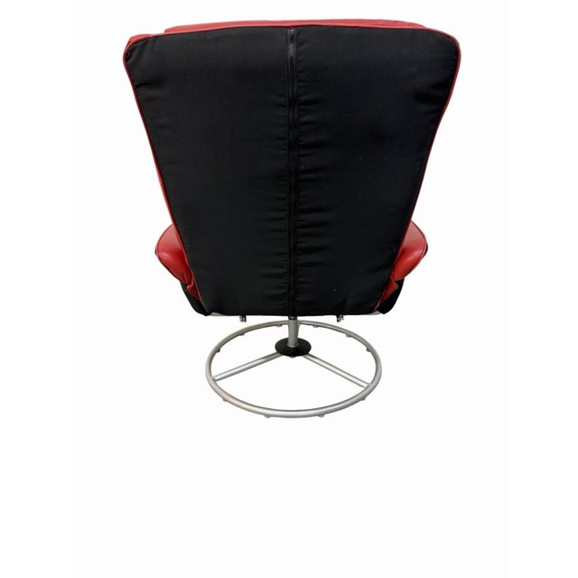 1990s Vintage 1999 Ikea Red Vinyl Swivel Lounge Chair For Sale - Image 5 of 6